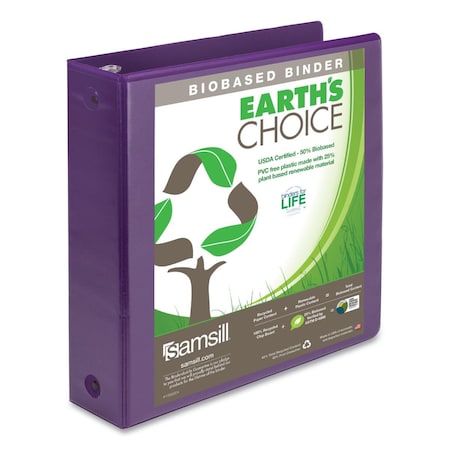 Samsill SAM 2 in. Earths Choice Biobased Economy Round Ring View Binders, Purple 17368